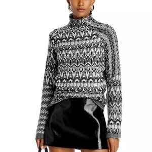 89$ Steve Madden Indie Fair Isle Funnel Neck Sweater Size L Charcoal Gray
